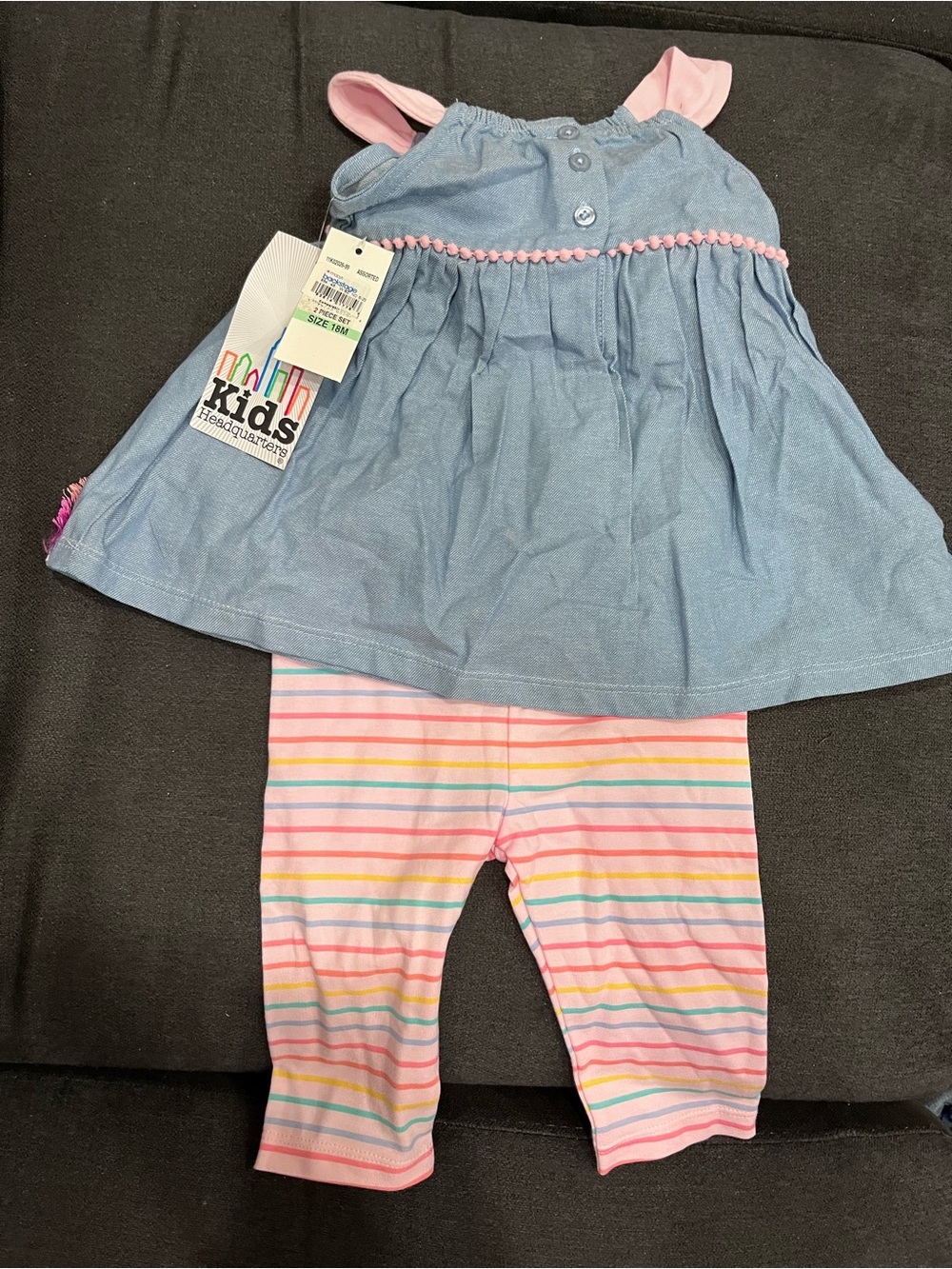 Kids Headquarters Blue Chambray Top with Pink Stripe Leggings